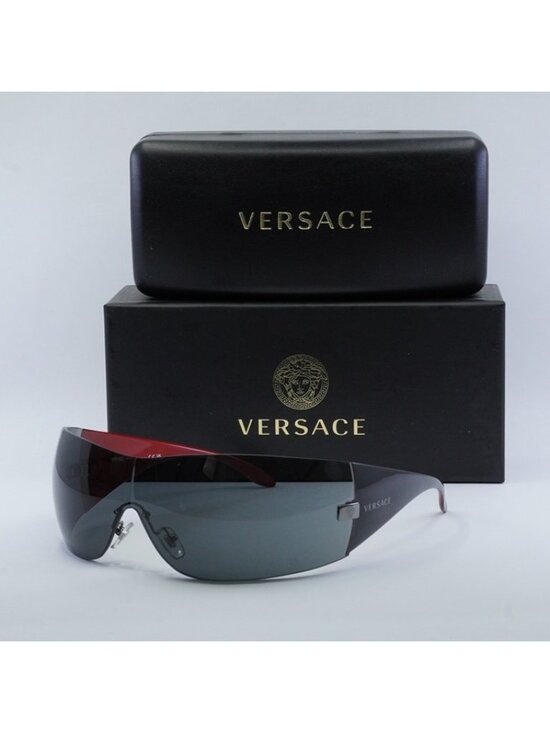 Versace VE2054 100187 Sunglasses Gunmetal Shield Frame, Dark Grey Lenses
